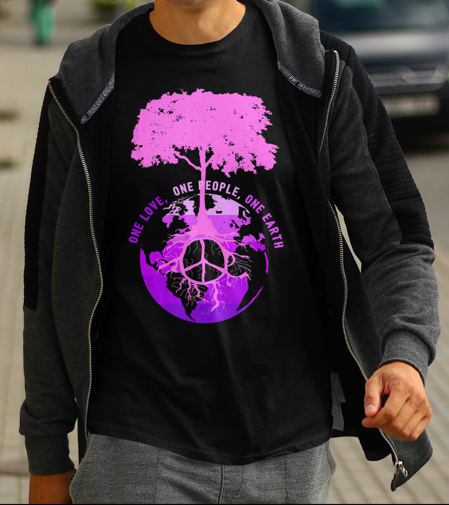 One Love One People One Earth Peace Sign Tree Earth Day T-Shirt