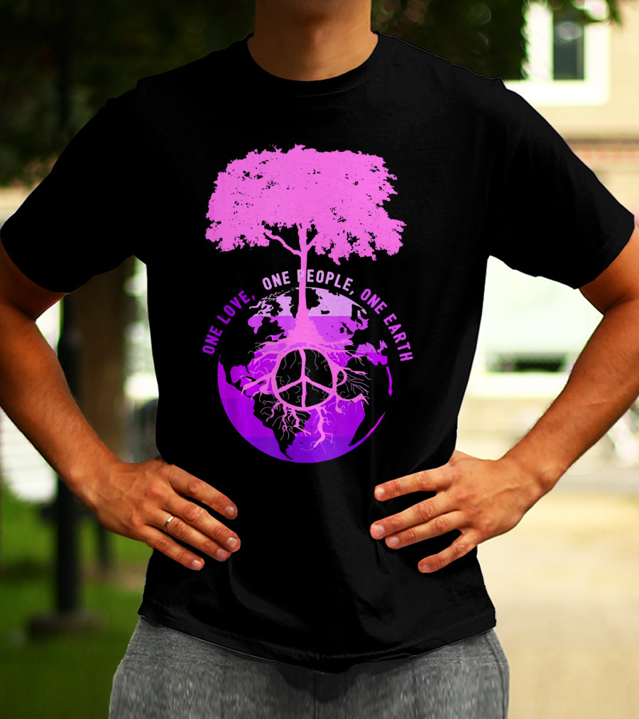 One Love One People One Earth Peace Sign Tree Earth Day T-Shirt
