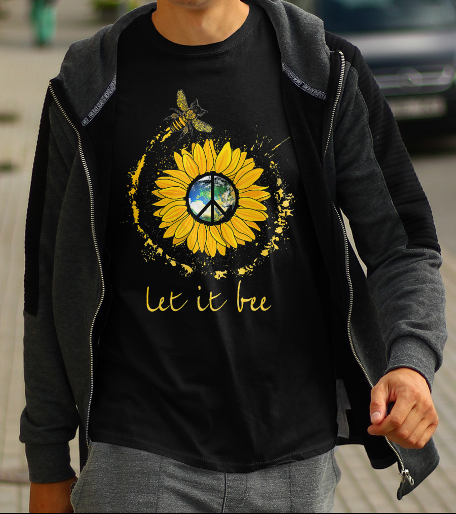 Let It Bee Flower Earth Peace Sign Hippie Yellow Sunflower T-Shirt