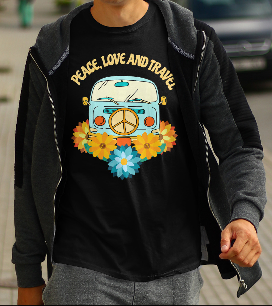 Peace Love And Travel Retro Hippie Van With Flowers T-Shirt
