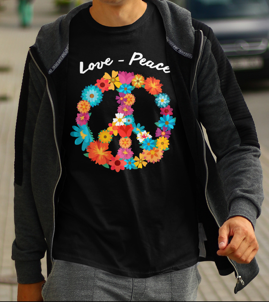 Retro Hippie Flower Power Peace Love 60s 70s Costume Tie T-Shirt