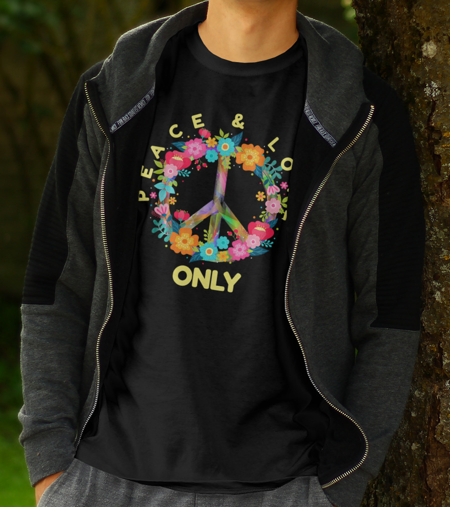 Peace And Love Only Hippie Tie Dye Costume Floral Peace T-Shirt