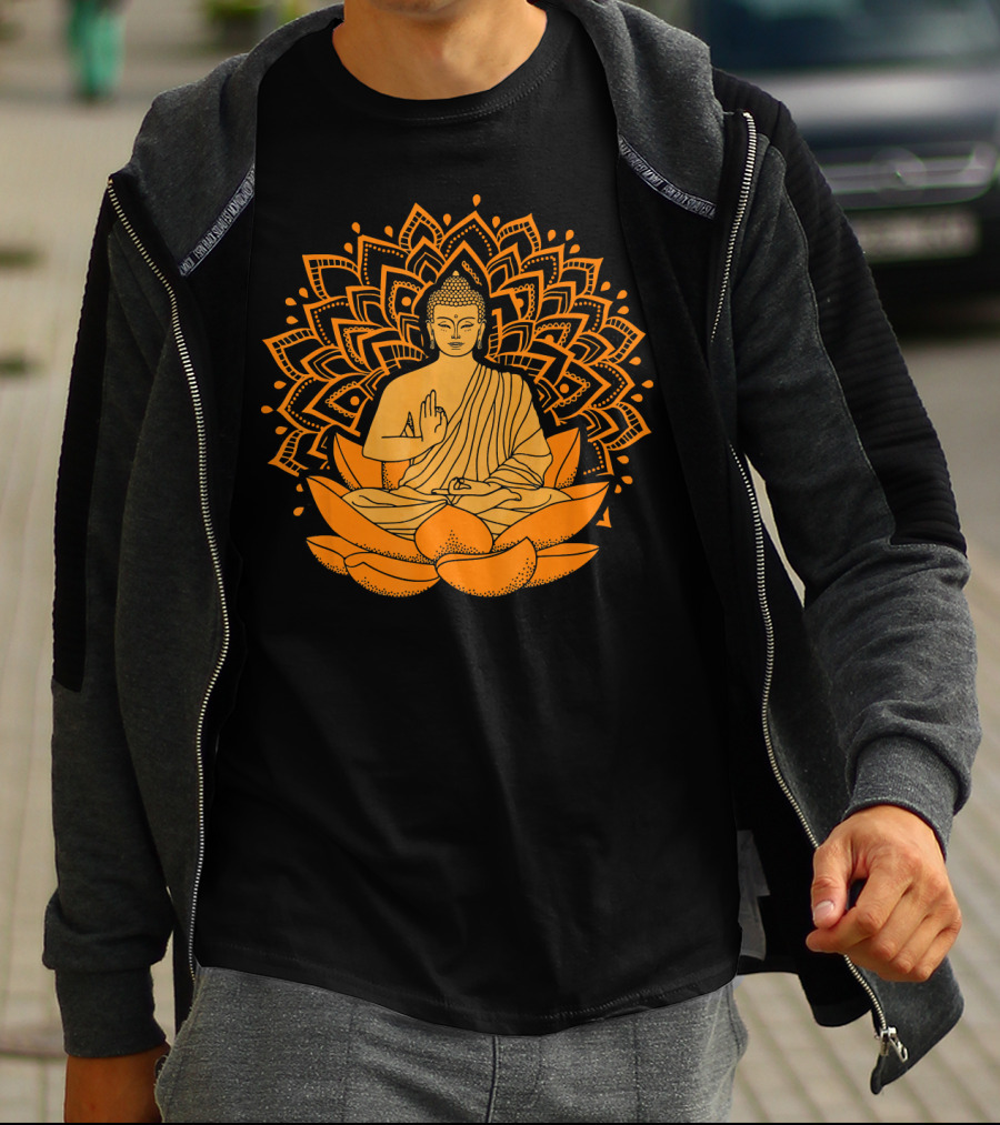 Inner Peace Buddha On Lotus Mandala Relax And Let It Go T-Shirt