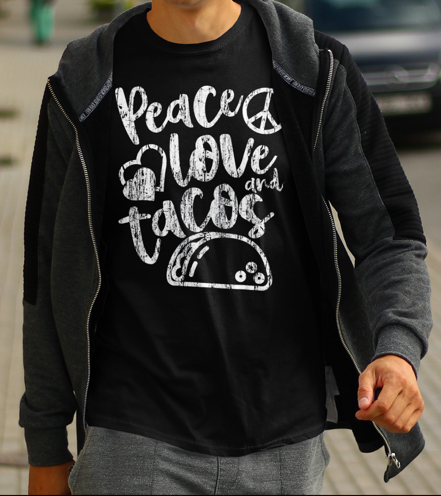 Peace Love And Tacos Distressed T-Shirt
