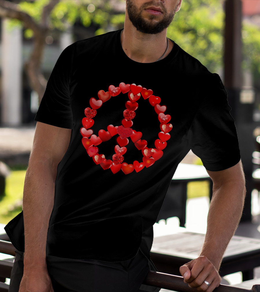 Valentines Day Red Hearts Peace T-Shirt