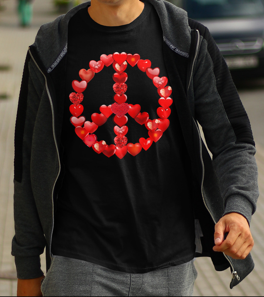Valentines Day Red Hearts Peace T-Shirt