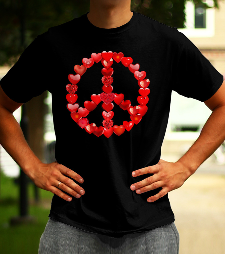 Valentines Day Red Hearts Peace T-Shirt