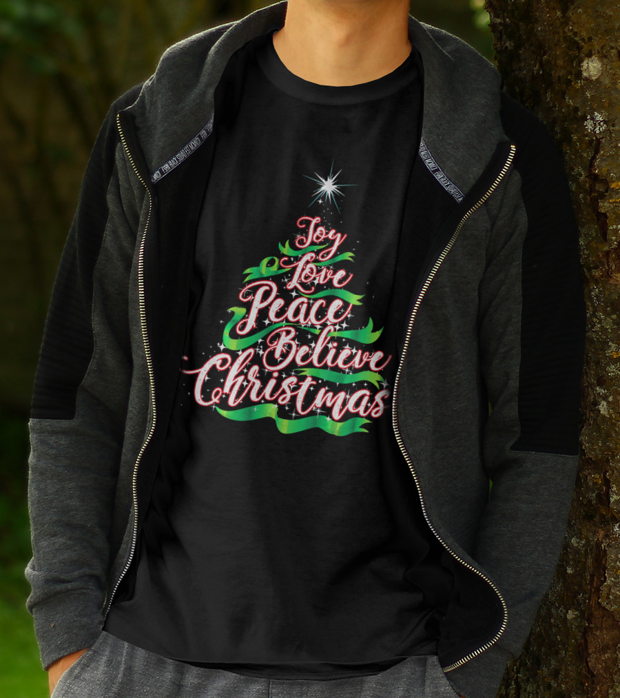 Joy Love Peace Believe Christmas Tree Star T-Shirt