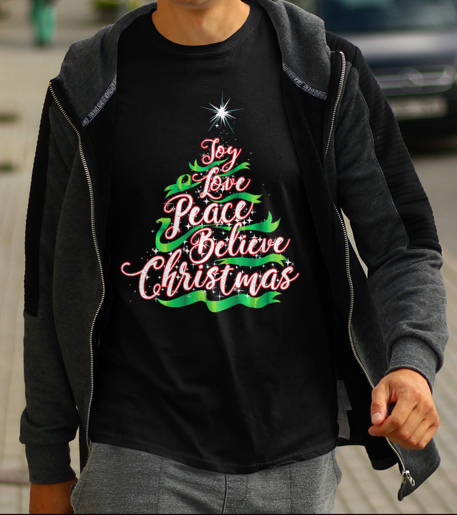Joy Love Peace Believe Christmas Tree Star T-Shirt