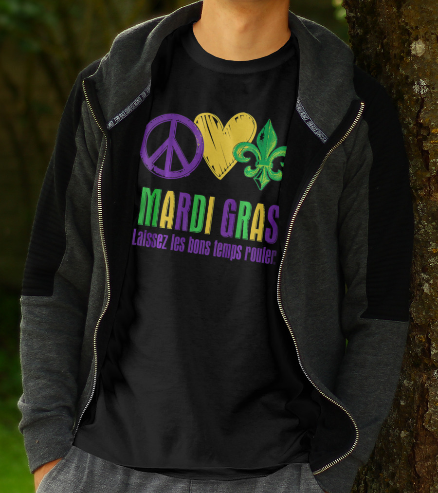 Peace Love Fleur-de-Lis Mardi Gras Laissez Les Bons Temps Rouler T-Shirt