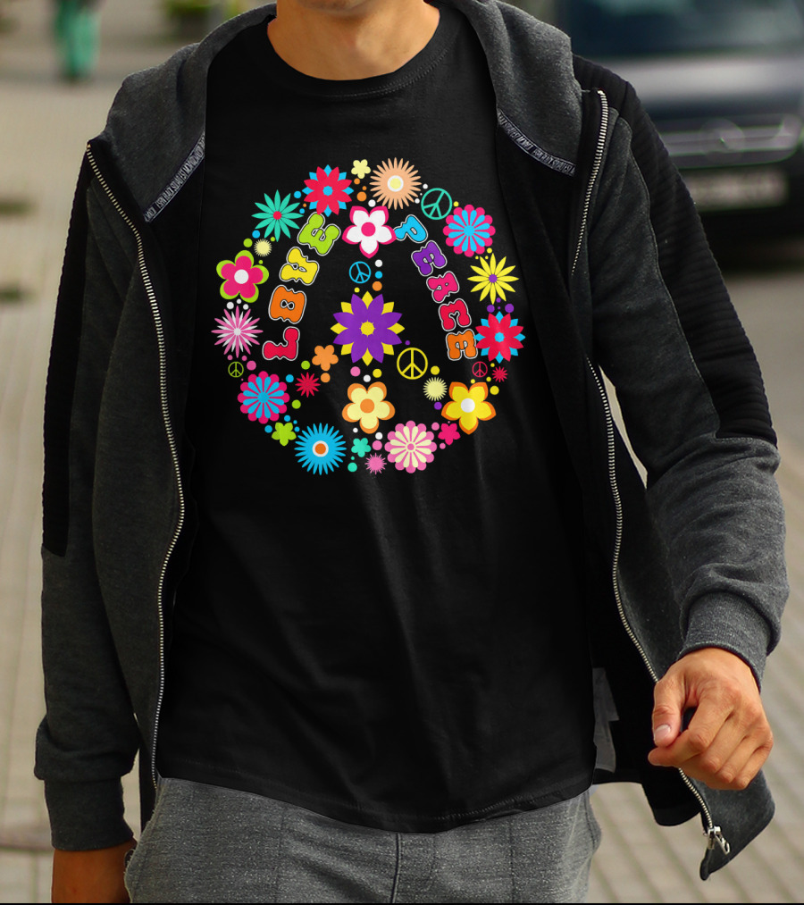 Peace Love Sign Hippie Flowers 60s 70s Groovy Floral Vibes T-Shirt