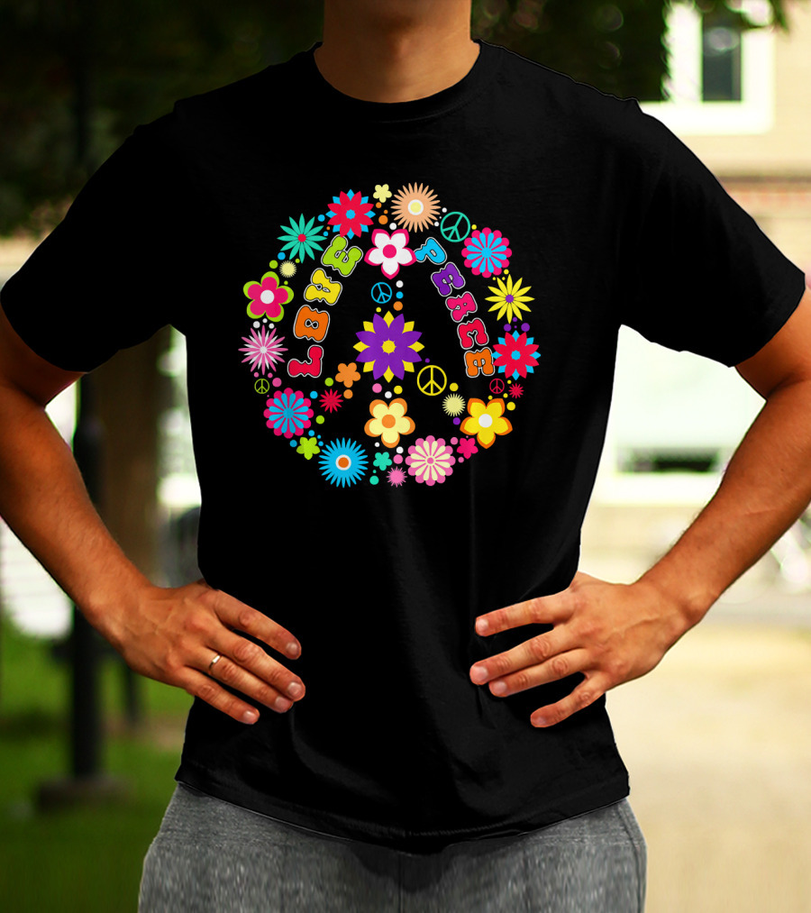 Peace Love Sign Hippie Flowers 60s 70s Groovy Floral Vibes T-Shirt