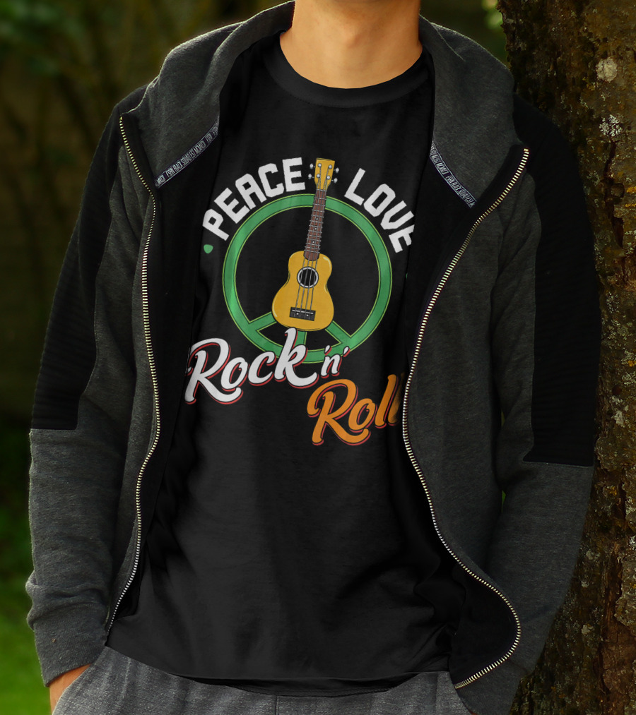 Peace Love Rock N Roll Anti War Ukulele Kindness T-Shirt