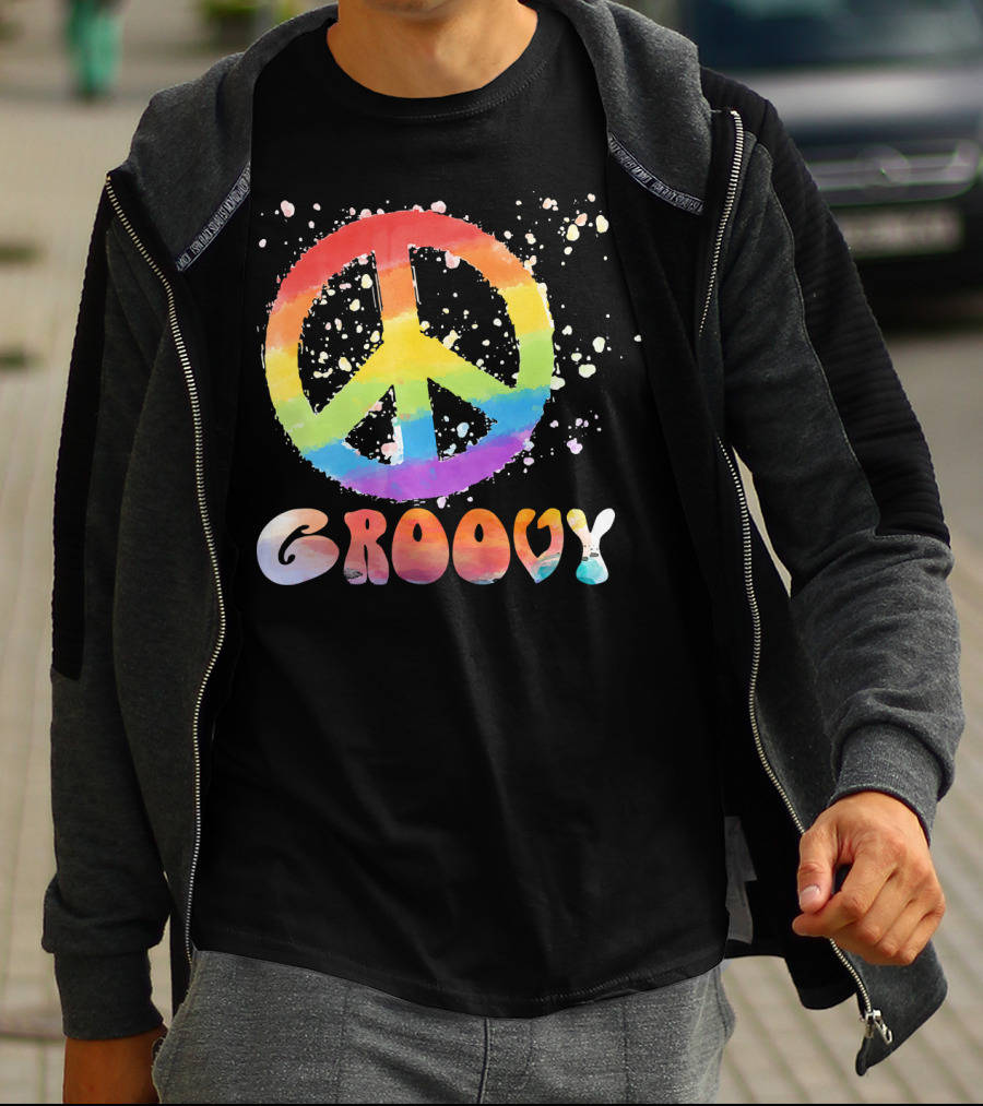 Peace Sign Groovy Retro 60s 70s Rainbow Psychedelic T-Shirt