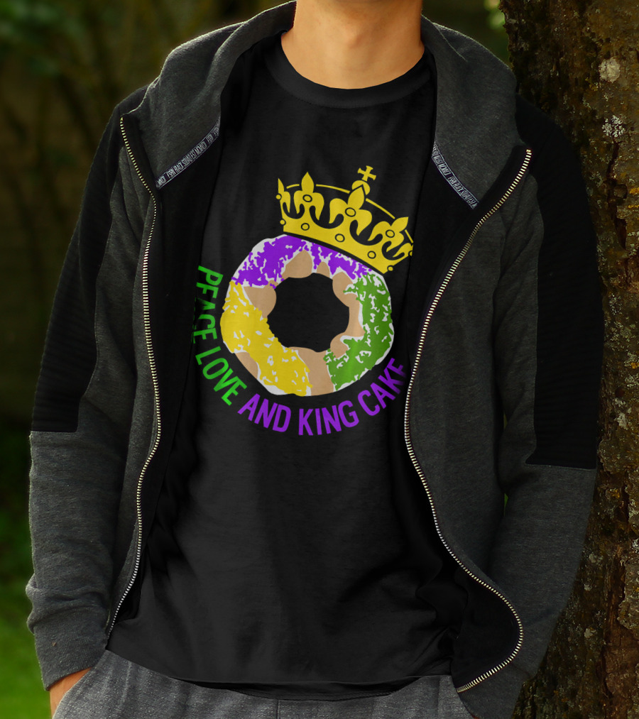 Peace Love And King Cake Mardi Gras New Orleans T-Shirt