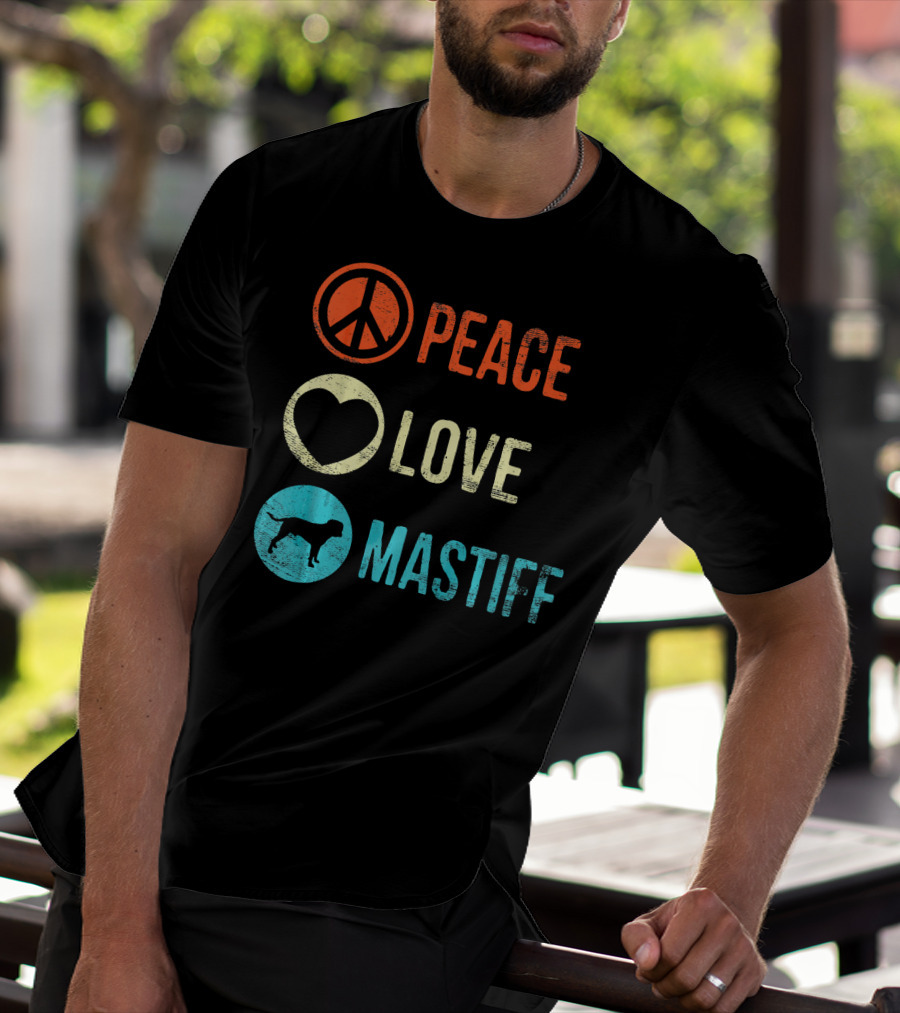 Peace Love Mastiff Dog Lover Pet Iconic Symbols T-Shirt