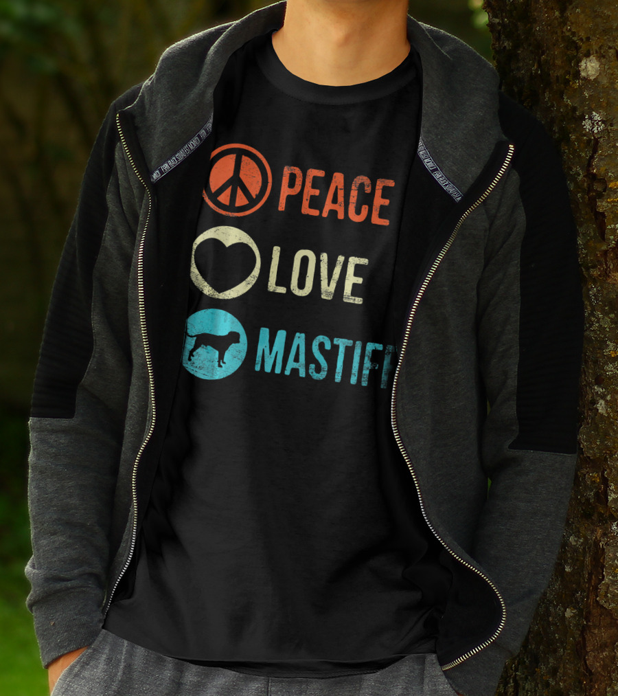Peace Love Mastiff Dog Lover Pet Iconic Symbols T-Shirt