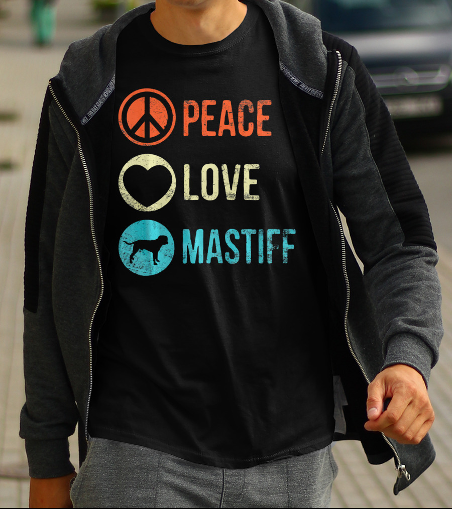 Peace Love Mastiff Dog Lover Pet Iconic Symbols T-Shirt