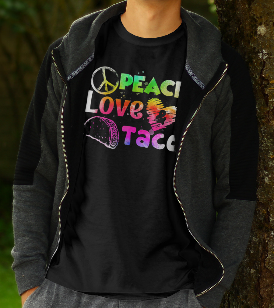 PEACE LOVE TACO Funny Cinco De Mayo Colorful T-Shirt