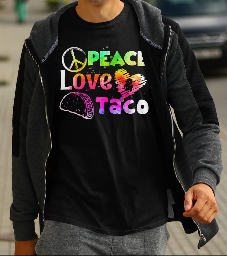 PEACE LOVE TACO Funny Cinco De Mayo Colorful T-Shirt