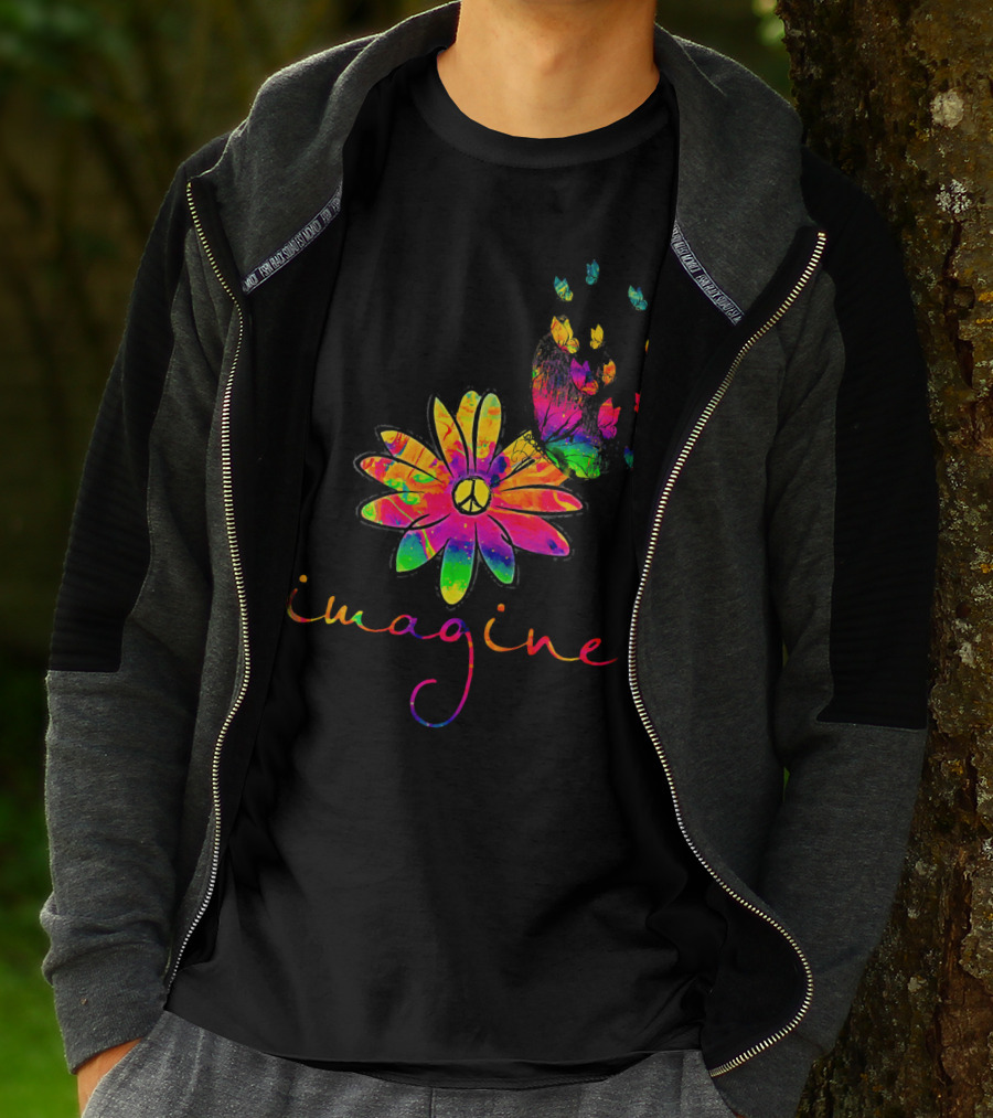 Imagine Butterfly Peace Flower T-Shirt