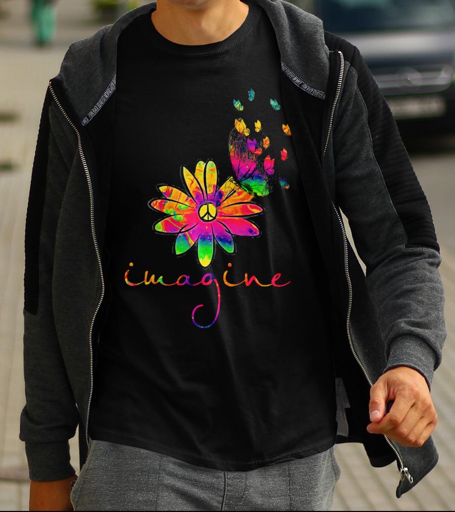 Imagine Butterfly Peace Flower T-Shirt