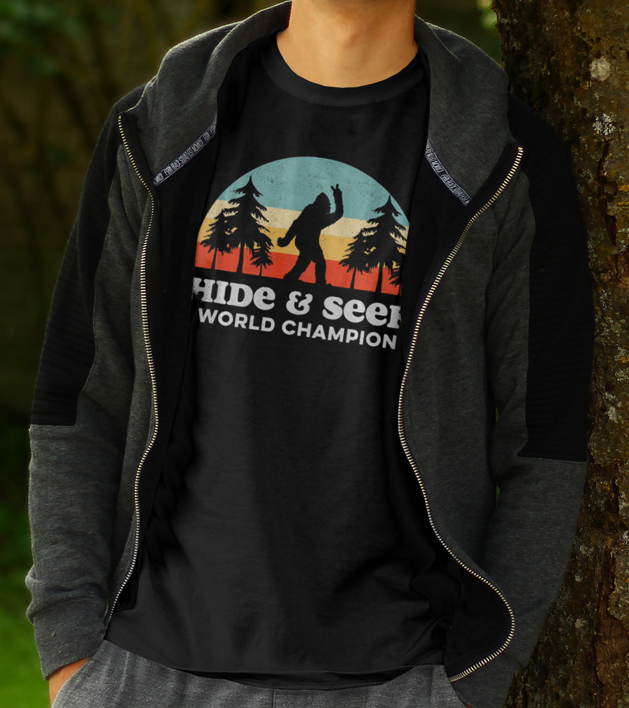 Hide And Seek World Champion Bigfoot Retro Forest T-Shirt