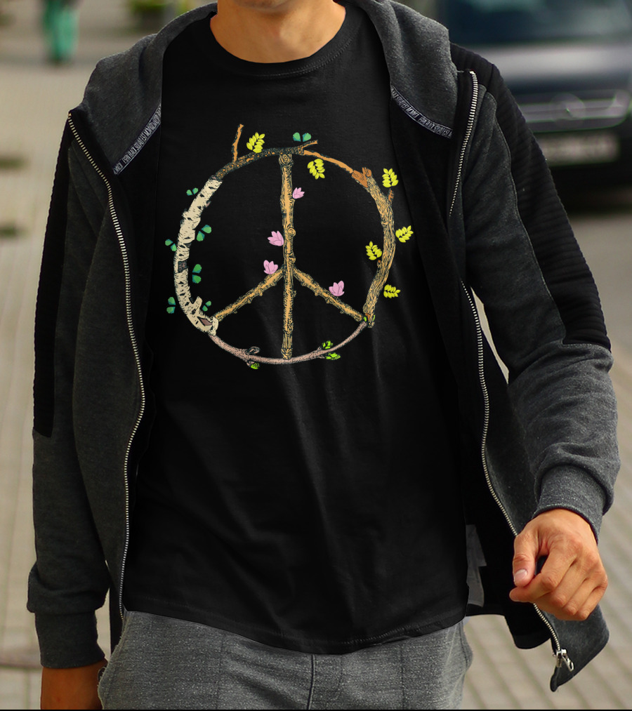 Wood Peace Sign Rustic Nature Tree Lover T-Shirt