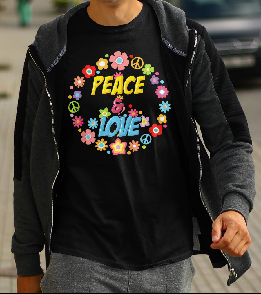 PEACE And LOVE Flower Circle Peace Sign 60s 70s Tie Dye T-Shirt
