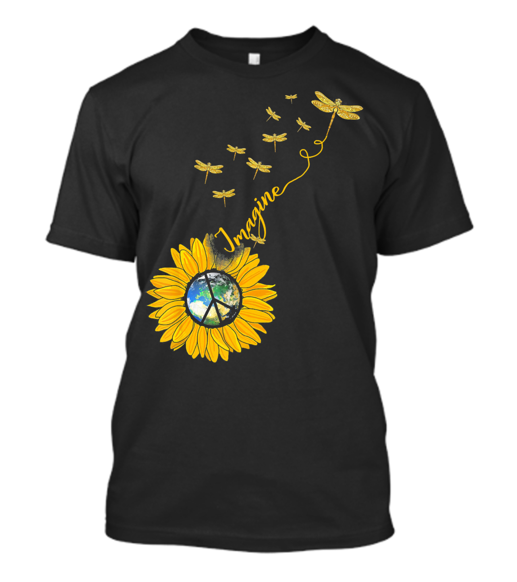 Imagine Peace Earth Sunflower Dragonflies T-Shirt