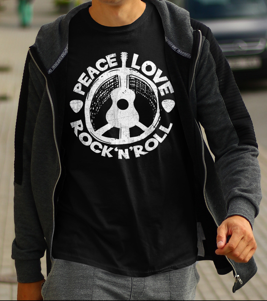 Peace Love Rock And Roll Retro Guitar T-Shirt