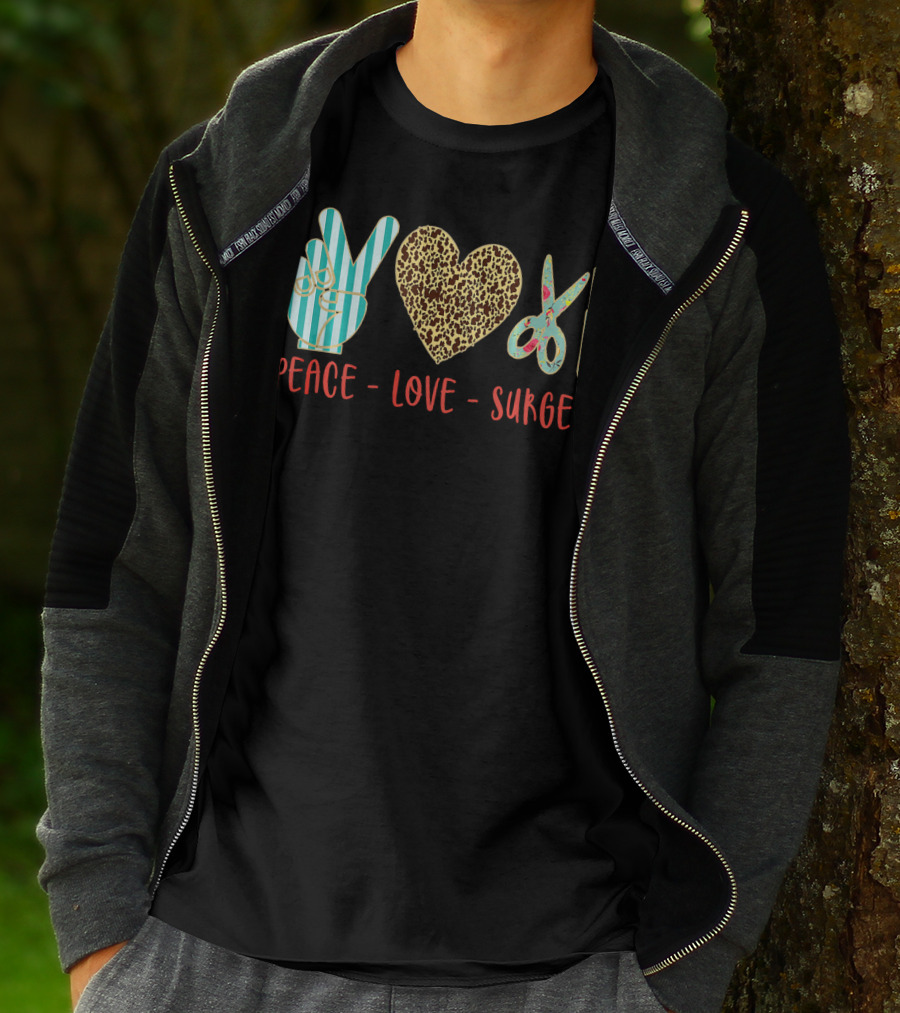 Peace Love Surgery Hand Gesture Heart Scissors T-Shirt