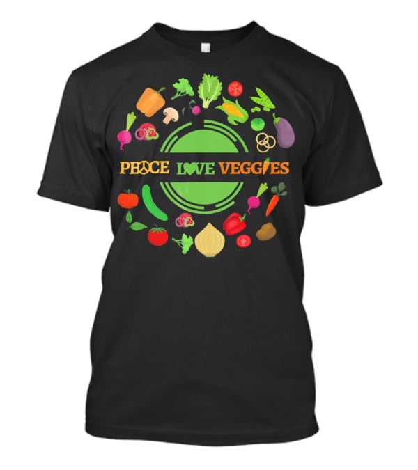 PEACE LOVE VEGGIES Circle Of Fresh Vegetables T-Shirt
