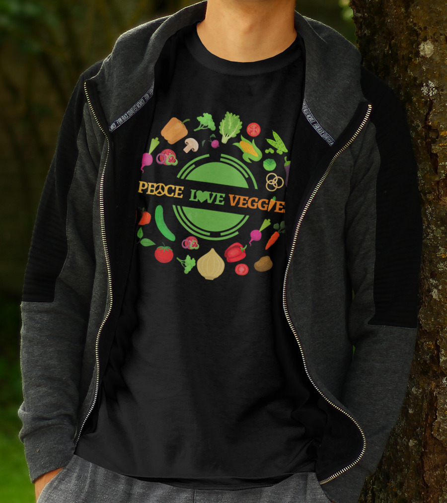 PEACE LOVE VEGGIES Circle Of Fresh Vegetables T-Shirt