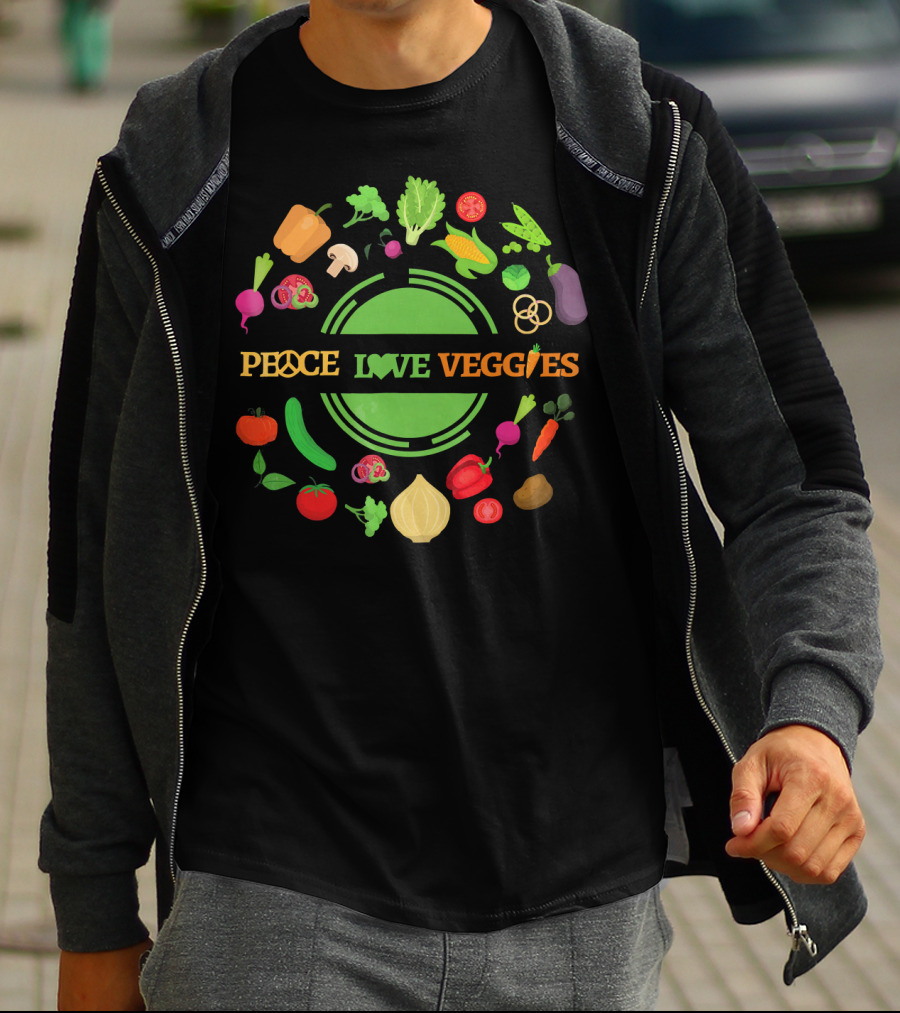 PEACE LOVE VEGGIES Circle Of Fresh Vegetables T-Shirt