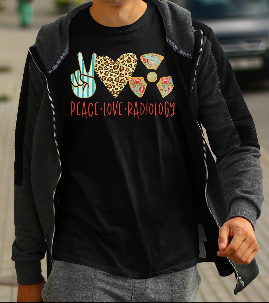 Peace Love Radiology Leopard Heart Floral Radiation T-Shirt