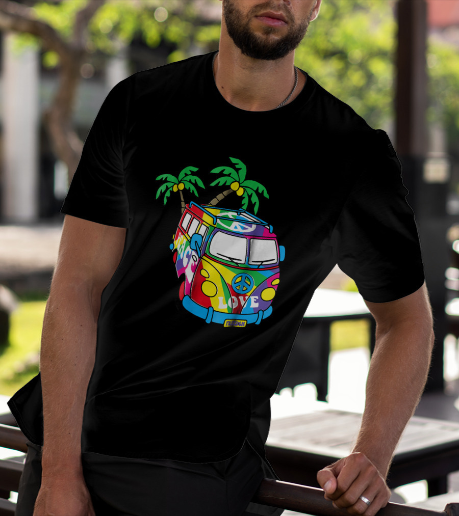 Peace Love Symbol Groovy Retro 60s Hippie Van Palm Trees Psychedelic T-Shirt