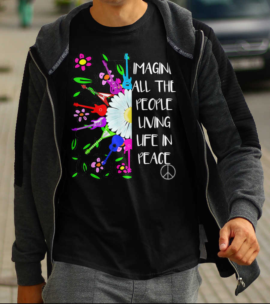 Imagine All The People Living Life In Peace Groovy Hippie Colorful 70s T-Shirt