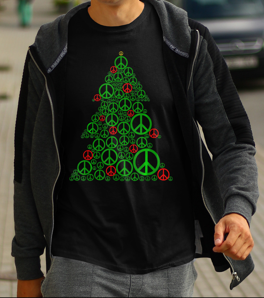 PEACE SIGN Christmas Tree Hippi Holiday T-Shirt