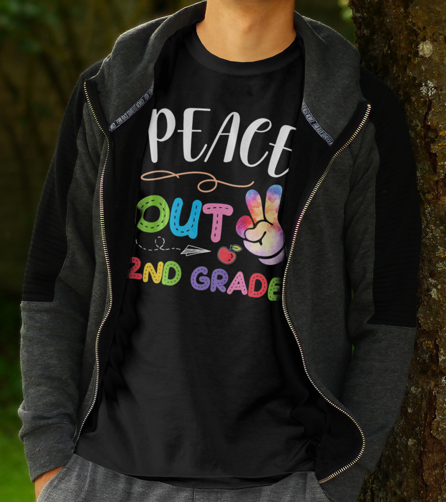 Peace Out 2nd Grade Rainbow Peace Sign Retro School Graduation T-Shirt
