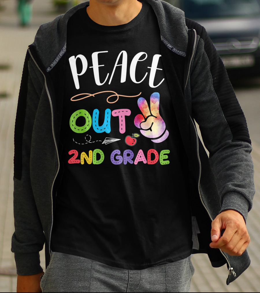 Peace Out 2nd Grade Rainbow Peace Sign Retro School Graduation T-Shirt