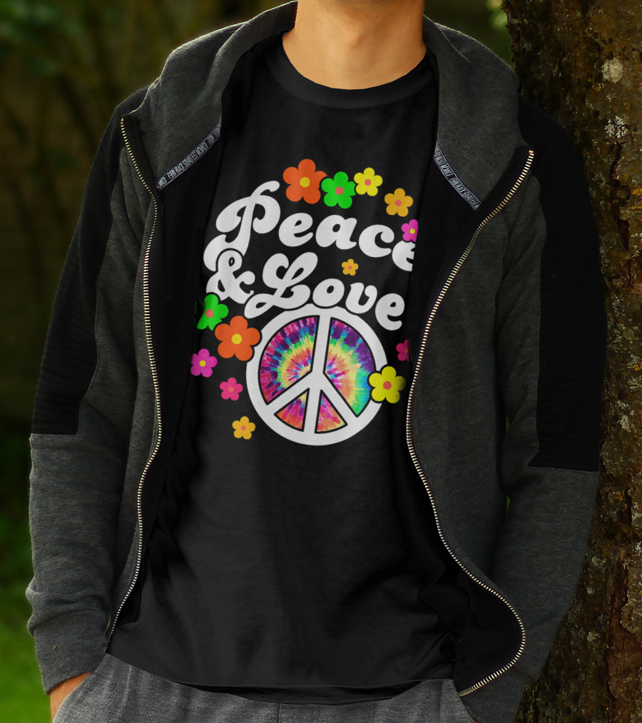 Peace Love Tie Dye Peace Sign With Colorful Flowers T-Shirt