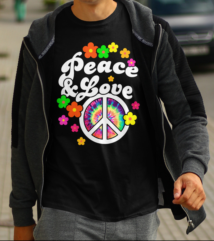 Peace Love Tie Dye Peace Sign With Colorful Flowers T-Shirt