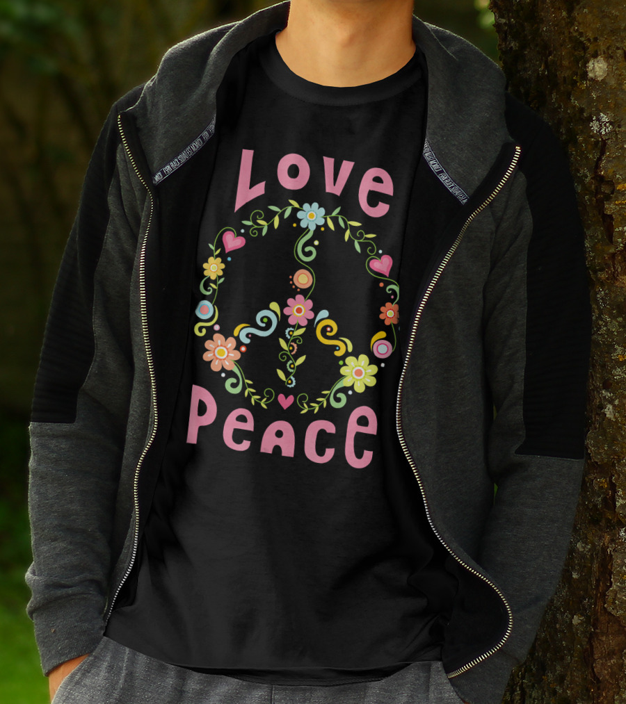 Love Peace Hippie Flowers And Hearts T-Shirt