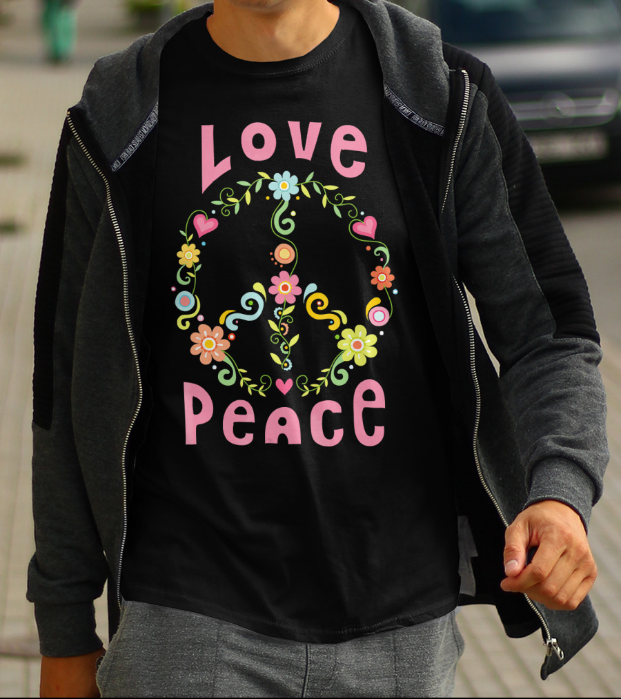 Love Peace Hippie Flowers And Hearts T-Shirt