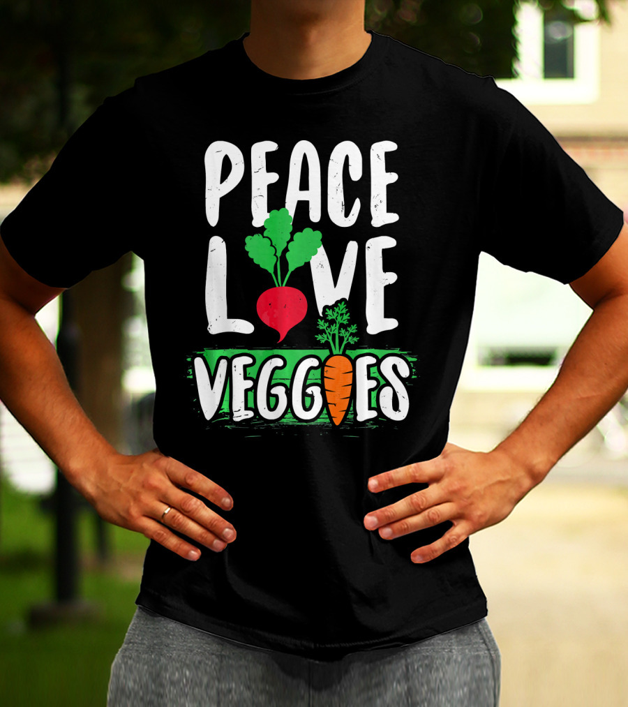 Peace Love Veggies Vegetarian Carrot And Radish T-Shirt