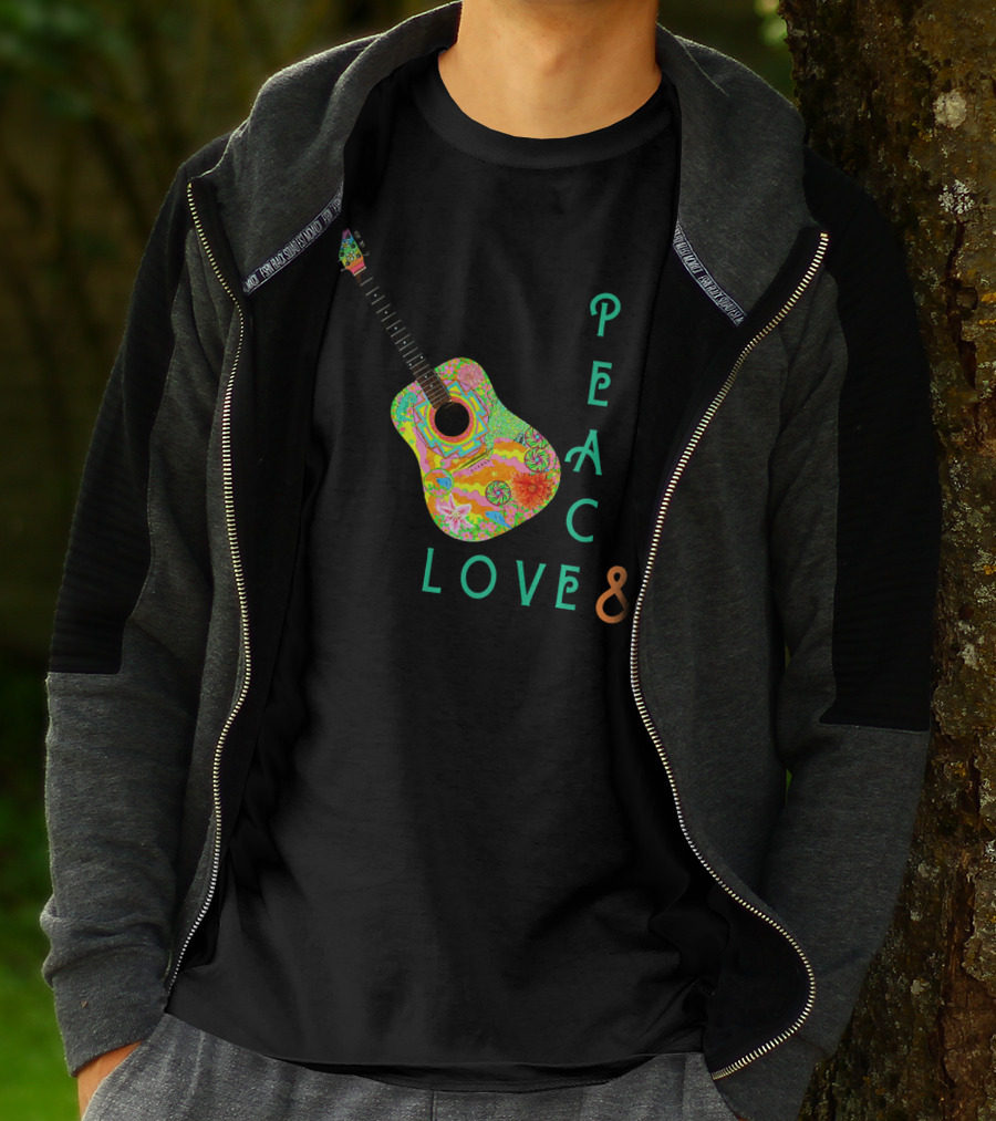 Colorful Guitar Peace Love And Music Vibrant T-Shirt