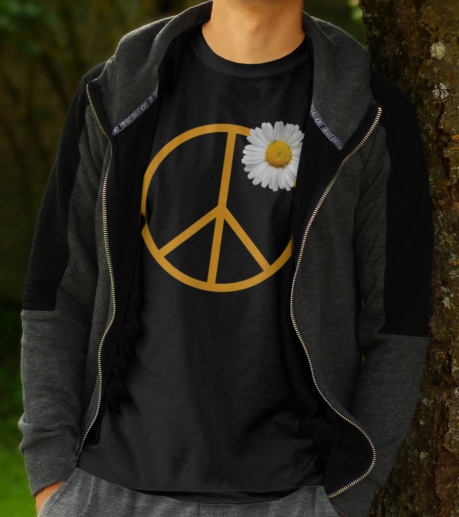 Peace Sign Yellow Outline White Daisy Flower Boho Hip T-Shirt