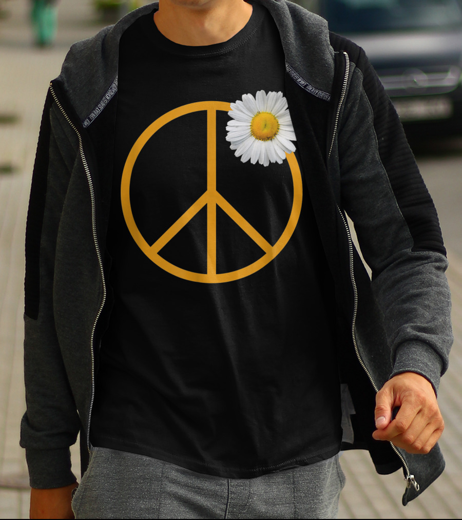 Peace Sign Yellow Outline White Daisy Flower Boho Hip T-Shirt