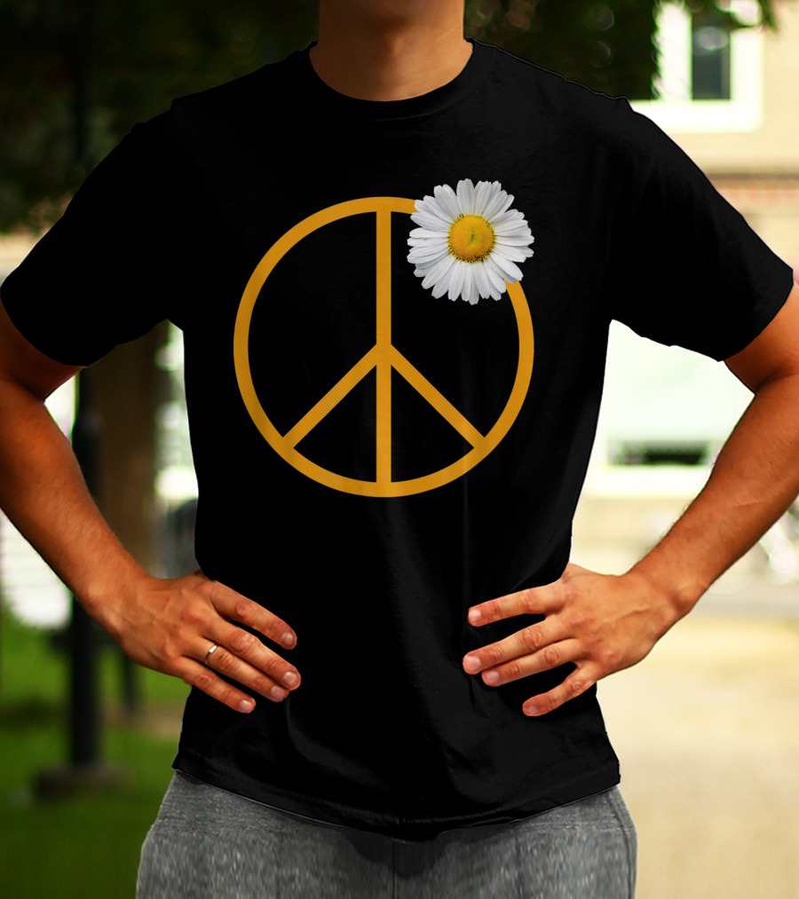 Peace Sign Yellow Outline White Daisy Flower Boho Hip T-Shirt